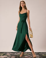 Green Cowl Neck Cutout Back Maxi Dress - Threadford