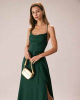 Green Cowl Neck Cutout Back Maxi Dress - Threadford