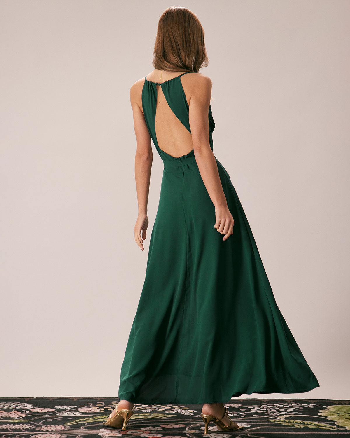 Green Cowl Neck Cutout Back Maxi Dress - Threadford