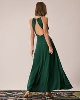 Green Cowl Neck Cutout Back Maxi Dress - Threadford