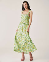 Green Floral Backless Maxi Dress - Threadford