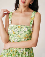 Green Floral Backless Maxi Dress - Threadford