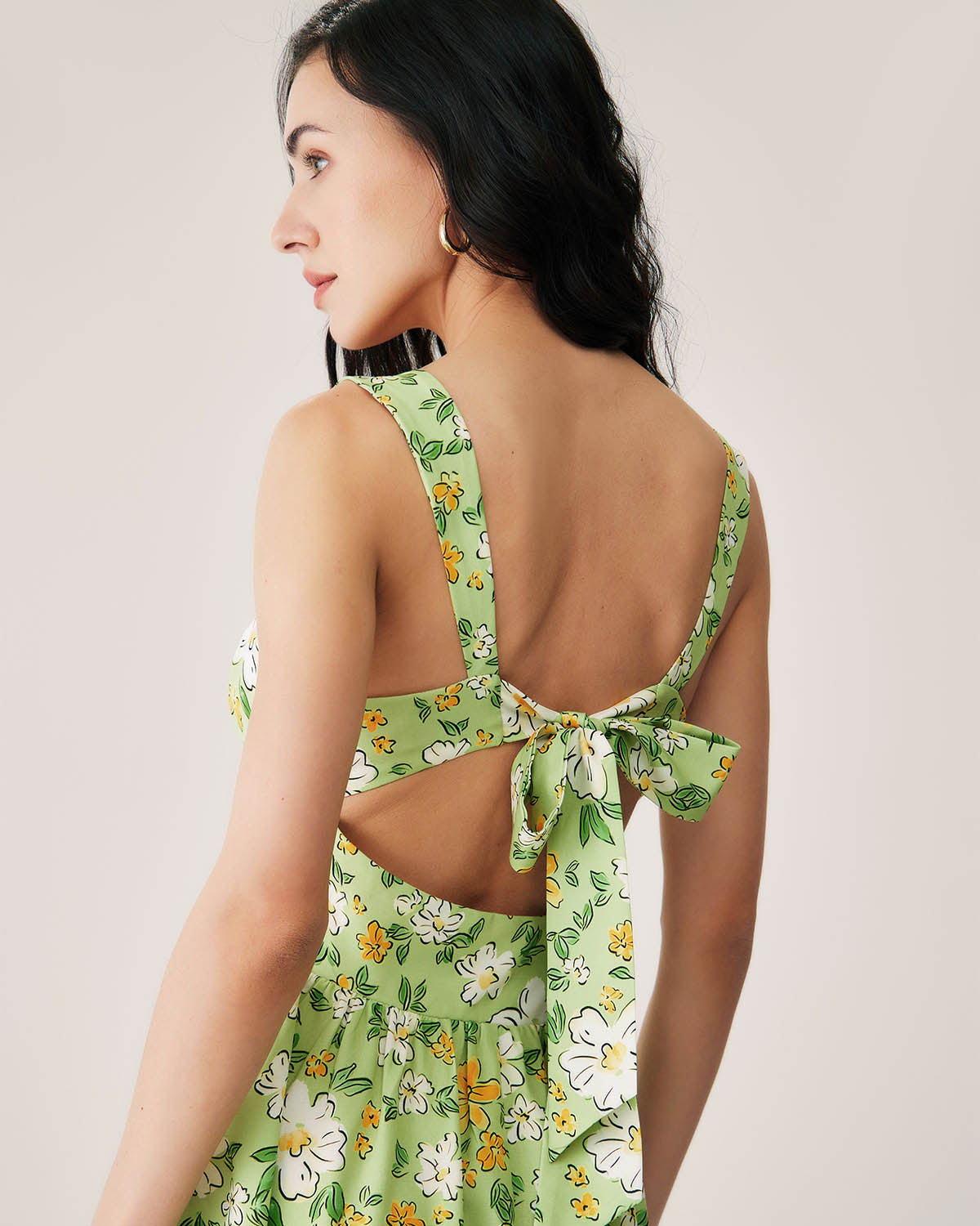 Green Floral Backless Maxi Dress - Threadford