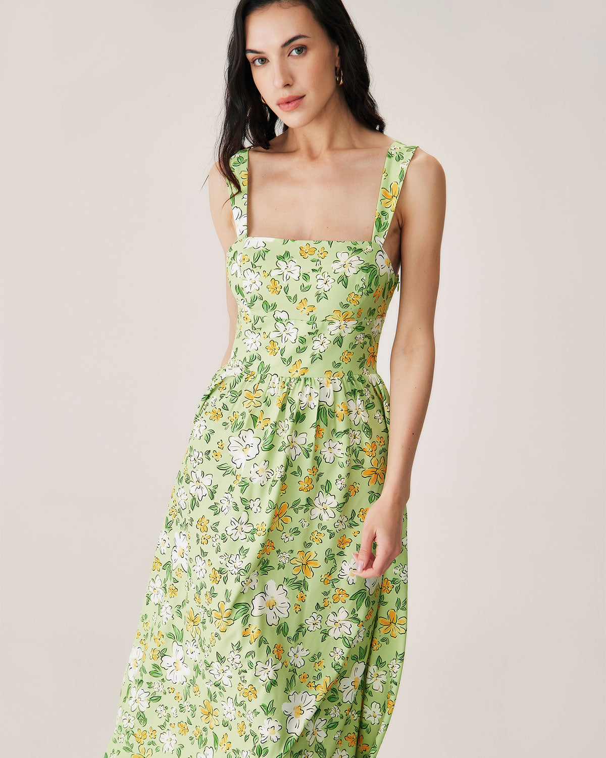 Green Floral Backless Maxi Dress - Threadford