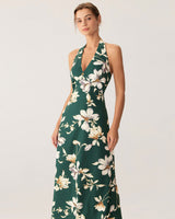 Green Floral Halter Maxi Dress - Threadford