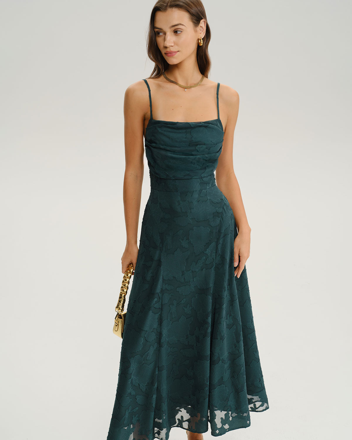 Green Jacquard A-Line Slip Maxi Dress - Threadford