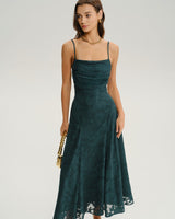 Green Jacquard A-Line Slip Maxi Dress - Threadford