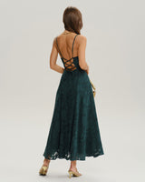 Green Jacquard A-Line Slip Maxi Dress - Threadford