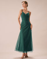 Green Mesh Wrap Slip Maxi Dress - Threadford