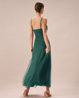 Green Mesh Wrap Slip Maxi Dress - Threadford