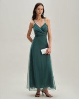 Green Mesh Wrap Slip Maxi Dress - Threadford