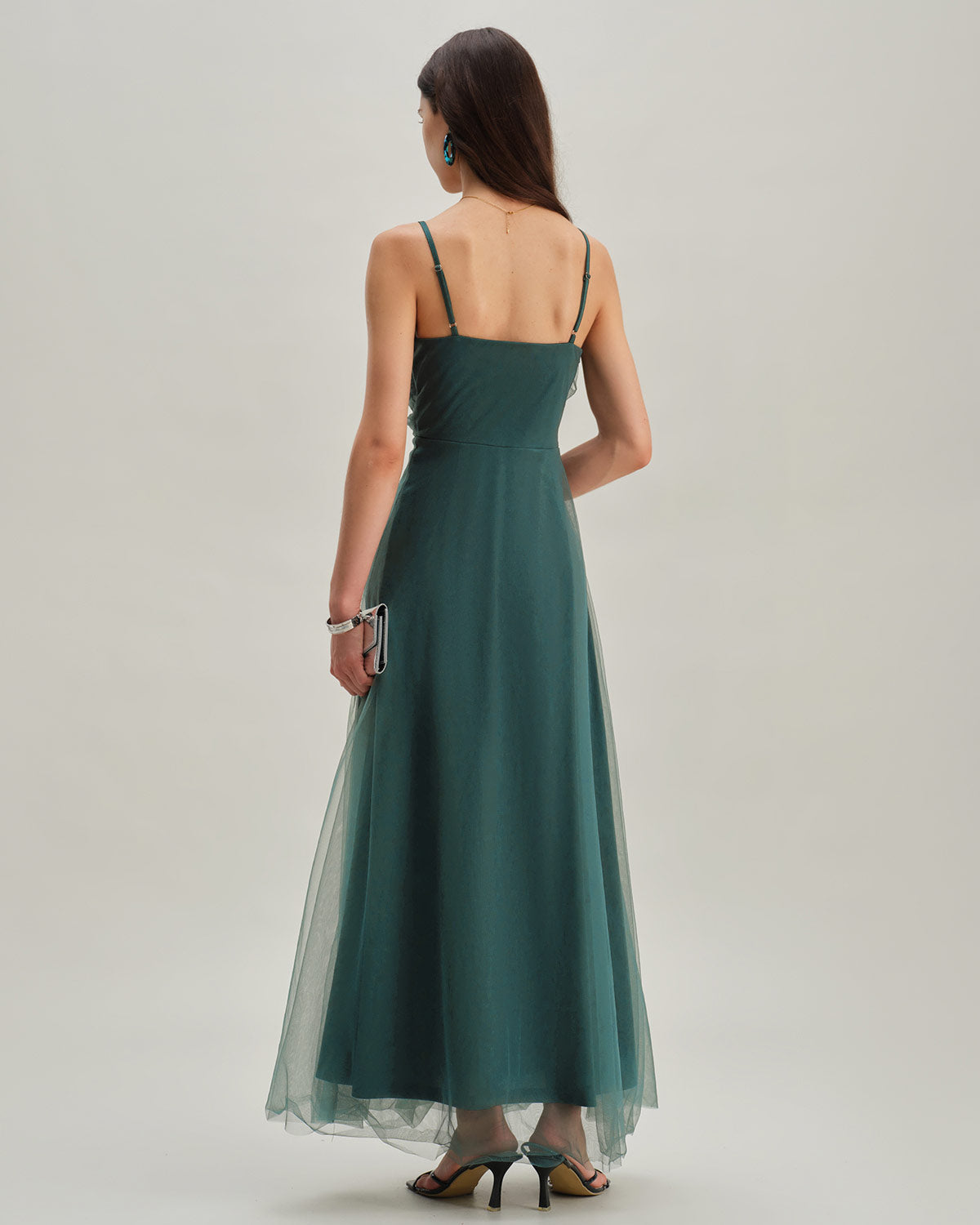 Green Mesh Wrap Slip Maxi Dress - Threadford