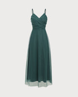 Green Mesh Wrap Slip Maxi Dress - Threadford