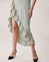 Green Ruffle Slit Slip Maxi Dress - Threadford
