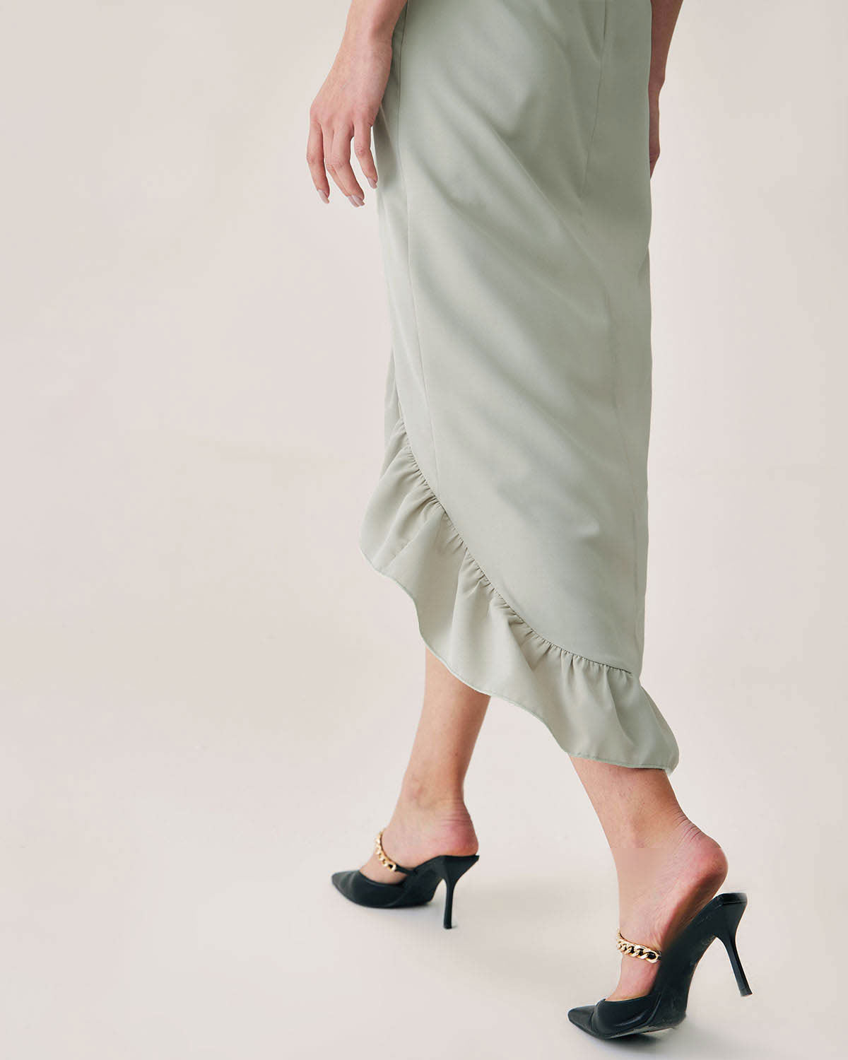 Green Ruffle Slit Slip Maxi Dress - Threadford