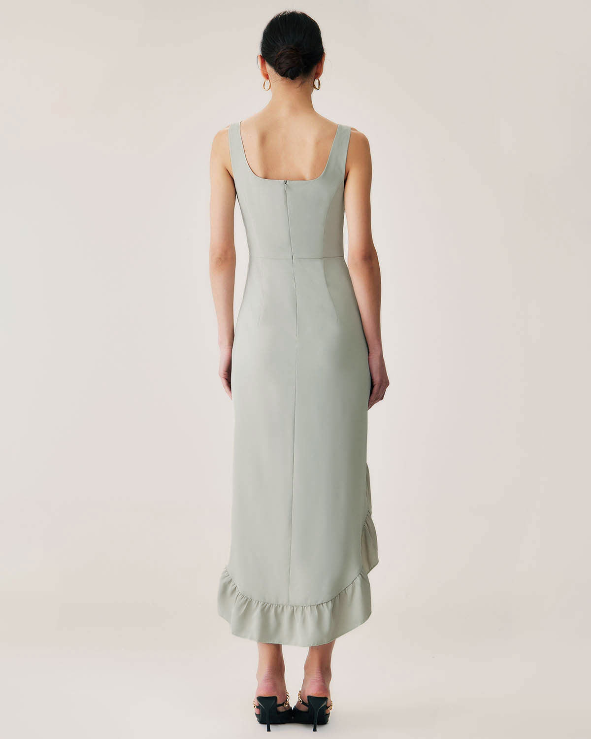 Green Ruffle Slit Slip Maxi Dress - Threadford