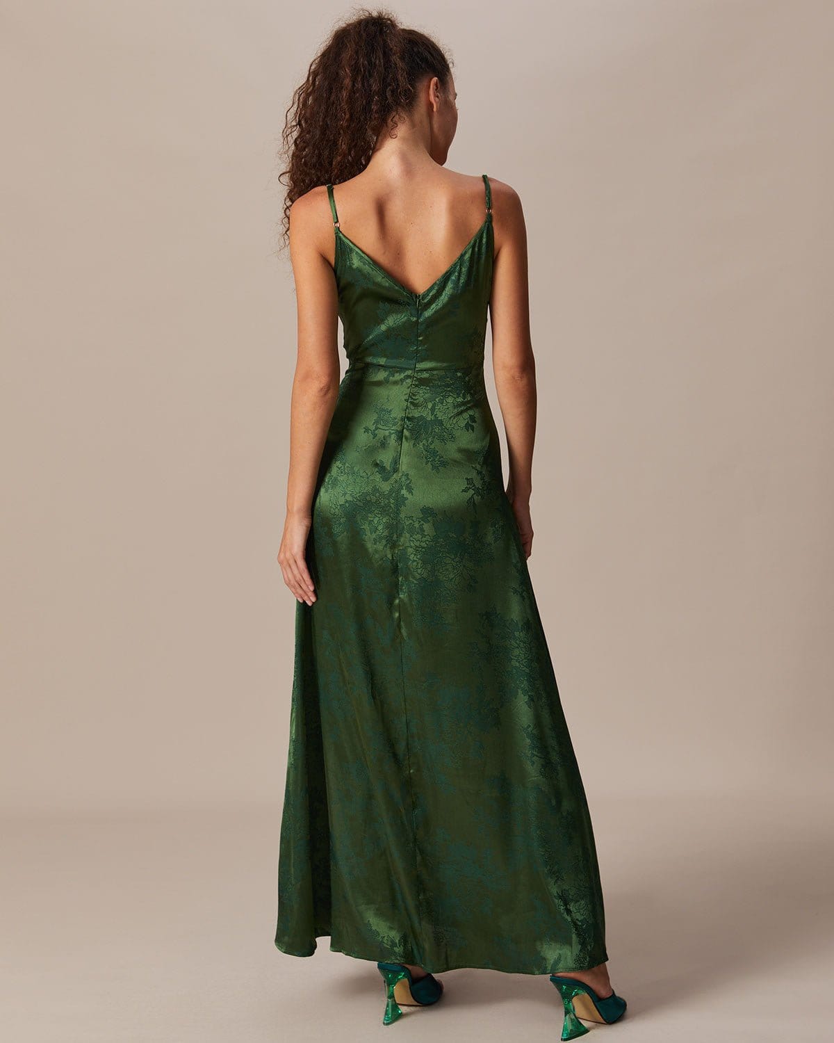 The Green Cowl Neck Jacquard Satin Maxi Dress - Threadford
