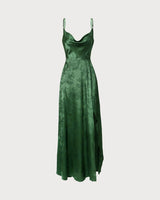 The Green Cowl Neck Jacquard Satin Maxi Dress - Threadford