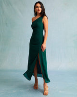 The Green One Shoulder Sleeveless Maxi Dress - Threadford