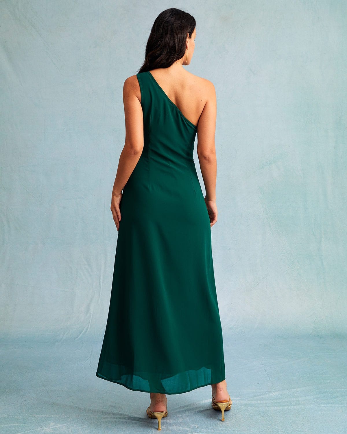 The Green One Shoulder Sleeveless Maxi Dress - Threadford