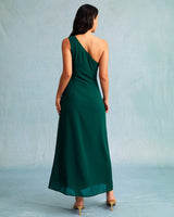 The Green One Shoulder Sleeveless Maxi Dress - Threadford