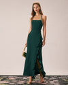 The Green Ruffle Cross Back Strap Maxi Dress - Threadford