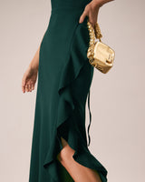 The Green Ruffle Cross Back Strap Maxi Dress - Threadford