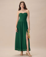 The Green Sweetheart Neck Ruched Maxi Dress - Threadford