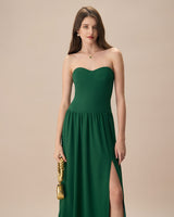The Green Sweetheart Neck Ruched Maxi Dress - Threadford