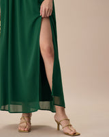 The Green Sweetheart Neck Ruched Maxi Dress - Threadford