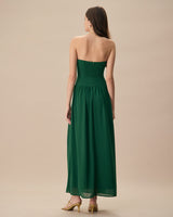 The Green Sweetheart Neck Ruched Maxi Dress - Threadford