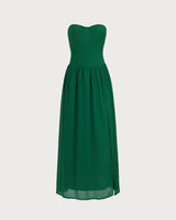 The Green Sweetheart Neck Ruched Maxi Dress - Threadford