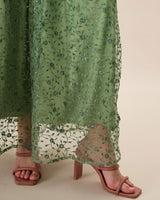 Women's Green Embroidery Mesh Slip Maxi Dress - Threadford