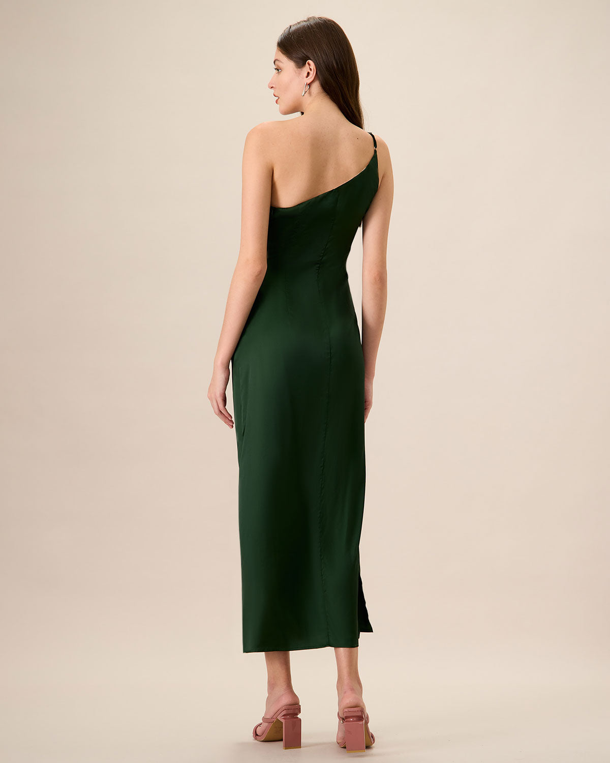 Women's Green One-shoulder Satin Maxi Dress - Threadford