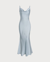 Grey Satin Slip Maxi Dress - Threadford