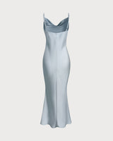 Grey Satin Slip Maxi Dress - Threadford