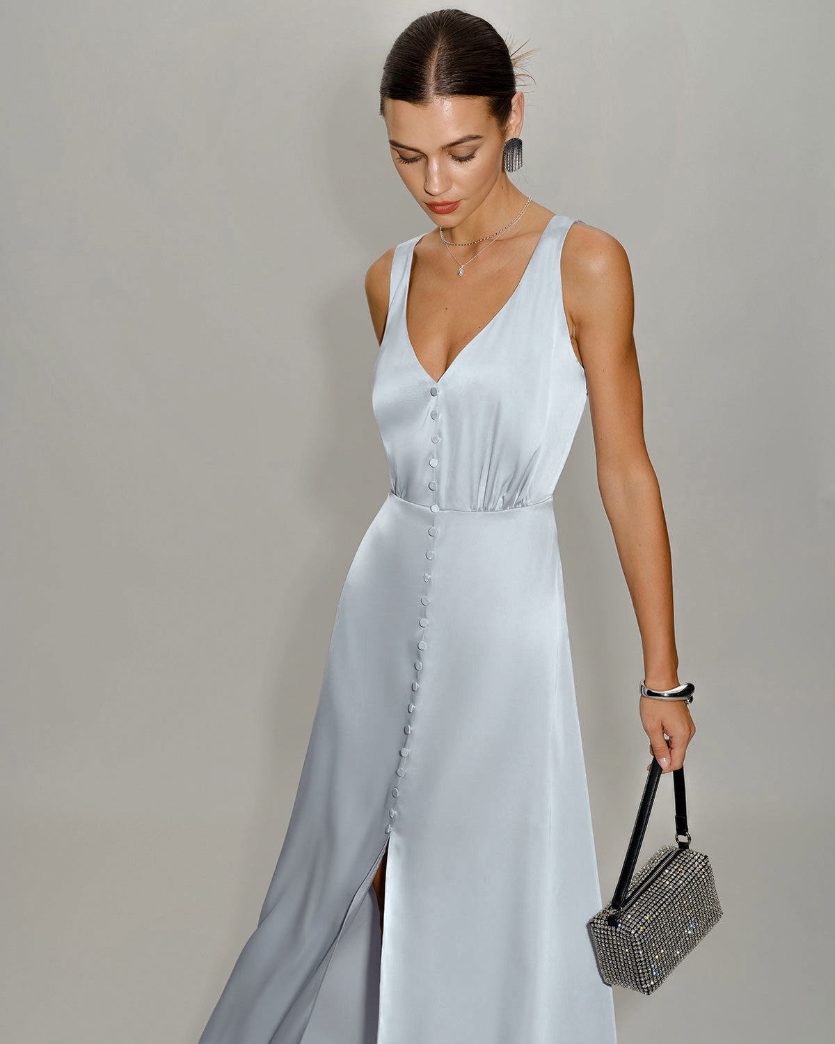 Grey A-Line Sleeveless Maxi Dress - Threadford