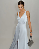 Grey A-Line Sleeveless Maxi Dress - Threadford