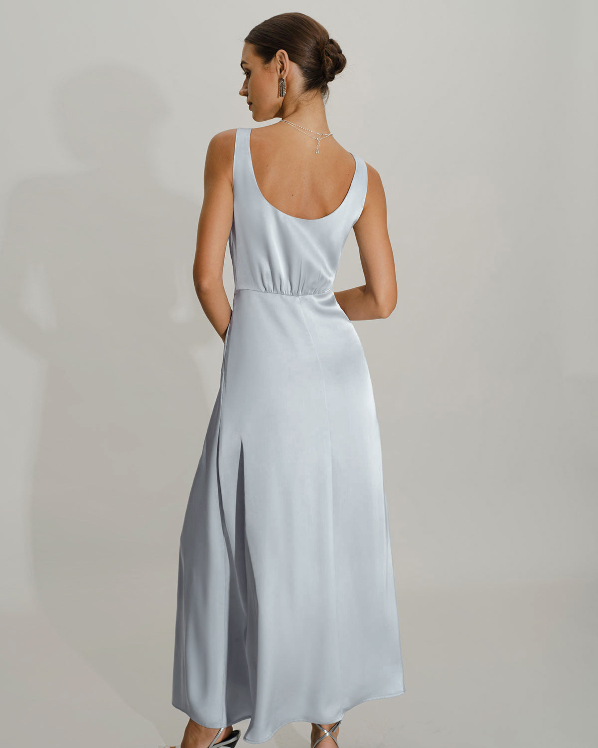 Grey A-Line Sleeveless Maxi Dress - Threadford