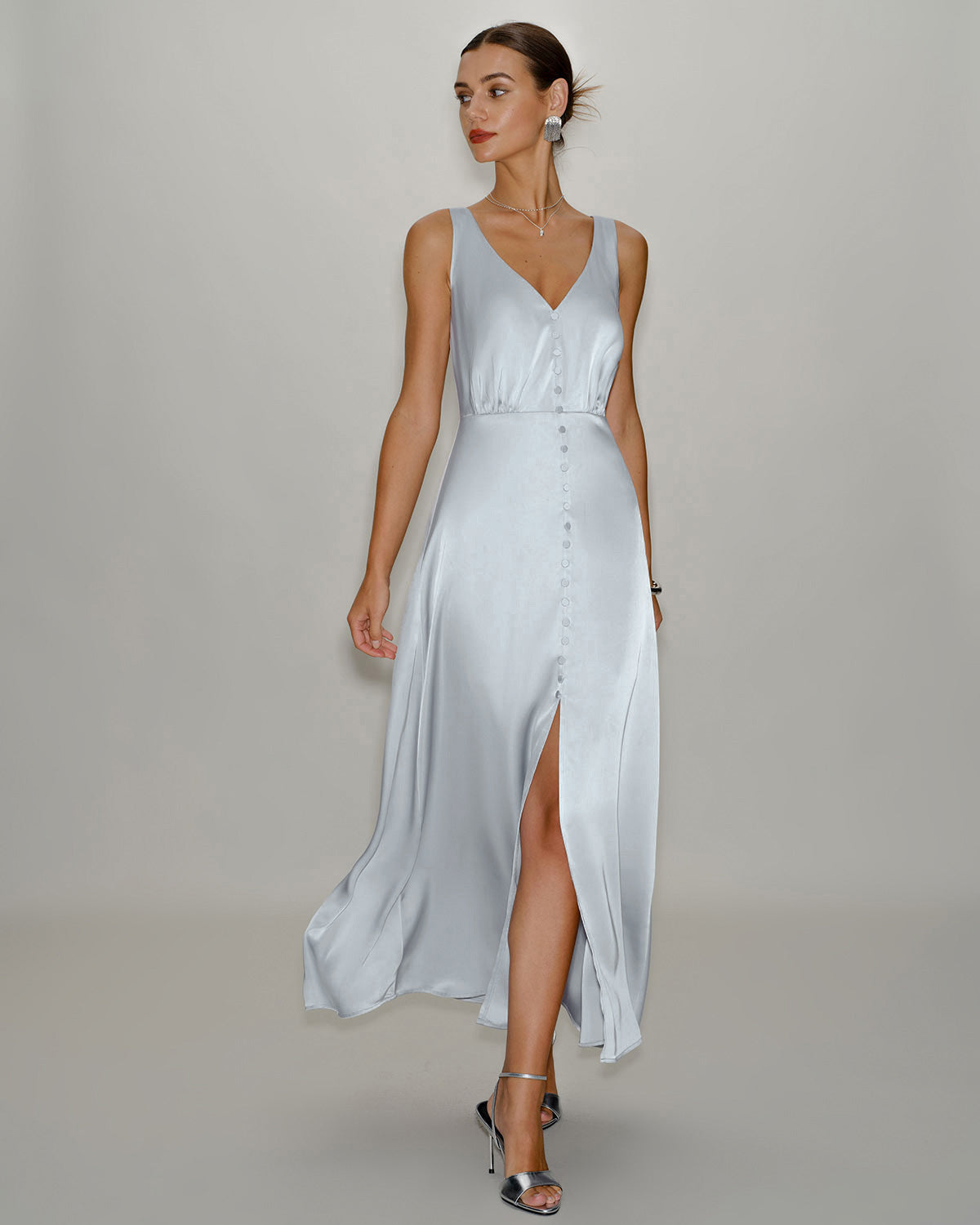 Grey A-Line Sleeveless Maxi Dress - Threadford