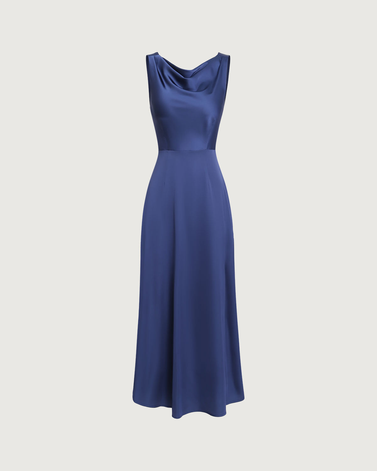 Navy Cowl Neck Satin Sleeveless Maxi Dress - Threadford