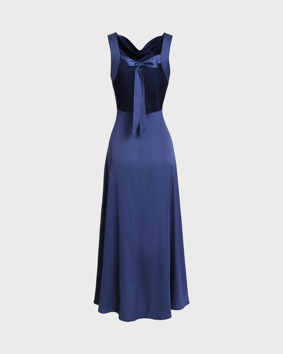 Navy Cowl Neck Satin Sleeveless Maxi Dress - Threadford