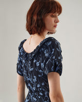 Navy Floral U-Neck Puffed-Sleeve Maxi Dress - Threadford