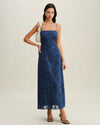 Navy Jacquard Slip Backless Maxi Dress - Threadford