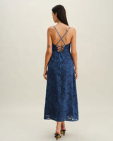 Navy Jacquard Slip Backless Maxi Dress - Threadford
