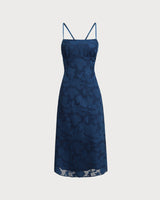 Navy Jacquard Slip Backless Maxi Dress - Threadford