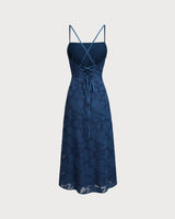 Navy Jacquard Slip Backless Maxi Dress - Threadford