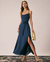 The Navy Cowl Neck Cutout Back Maxi Dress - Threadford