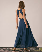 The Navy Cowl Neck Cutout Back Maxi Dress - Threadford