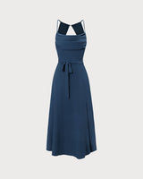 The Navy Cowl Neck Cutout Back Maxi Dress - Threadford